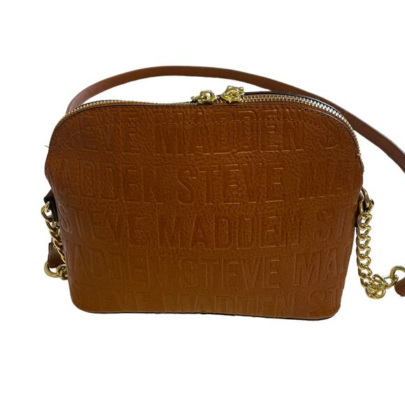 Steve Madden Cognac Brown Dome B MAGGIE Crossbody Women's Faux Leather Chain Bag - Picture 3 of 10